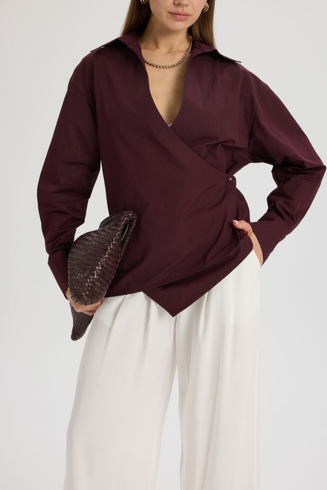 Mai Collection Риза Бордо Официален Елегантен Небрежен Дрехи на едро Небрежен