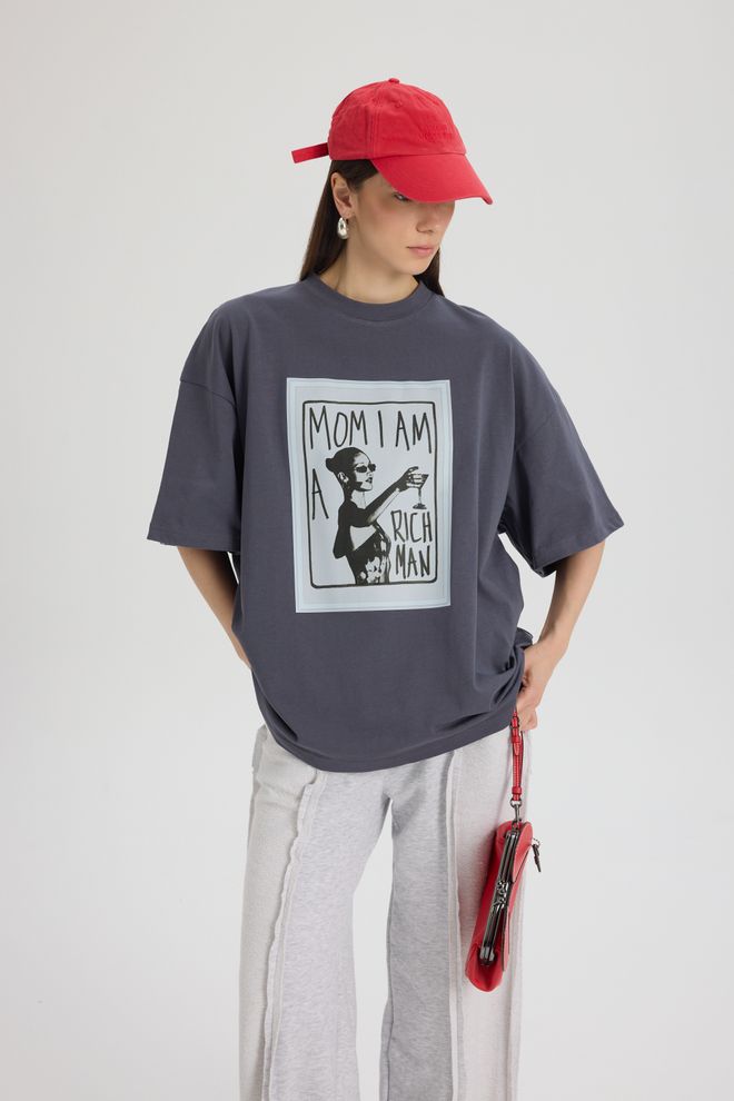 Mai Collection Grey Casual Streetwear Oversized Fit Tshirt Wholesale Clothing Casual