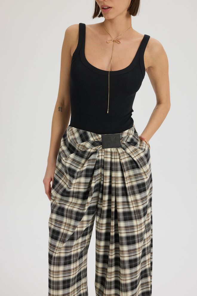 Mai Collection Pantalon Palazzo Vintage À Carreaux Noir Vêtements en gros Décontracté