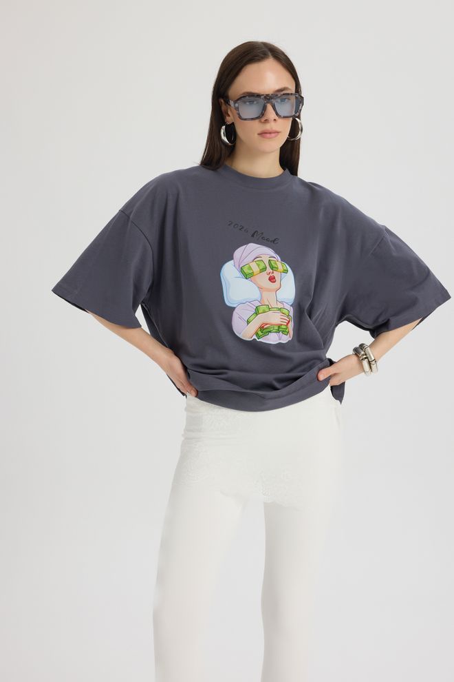 Mai Collection Grey Casual Oversized Fit Tshirt Wholesale Clothing Casual