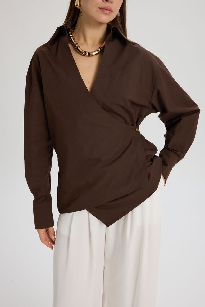 Mai Collection Кафяв Елегантен Формален Ежедневен Препи Риза Дрехи на едро Небрежен