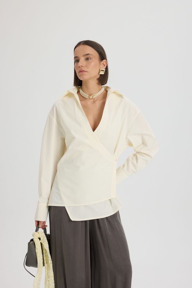 Mai Collection Camisa Bege Casual Elegante Formal Roupas por atacado Casual