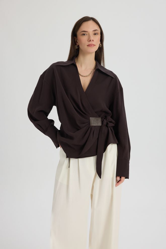 Mai Collection Brown Elegant Formal Casual Shirt Wholesale Clothing 5