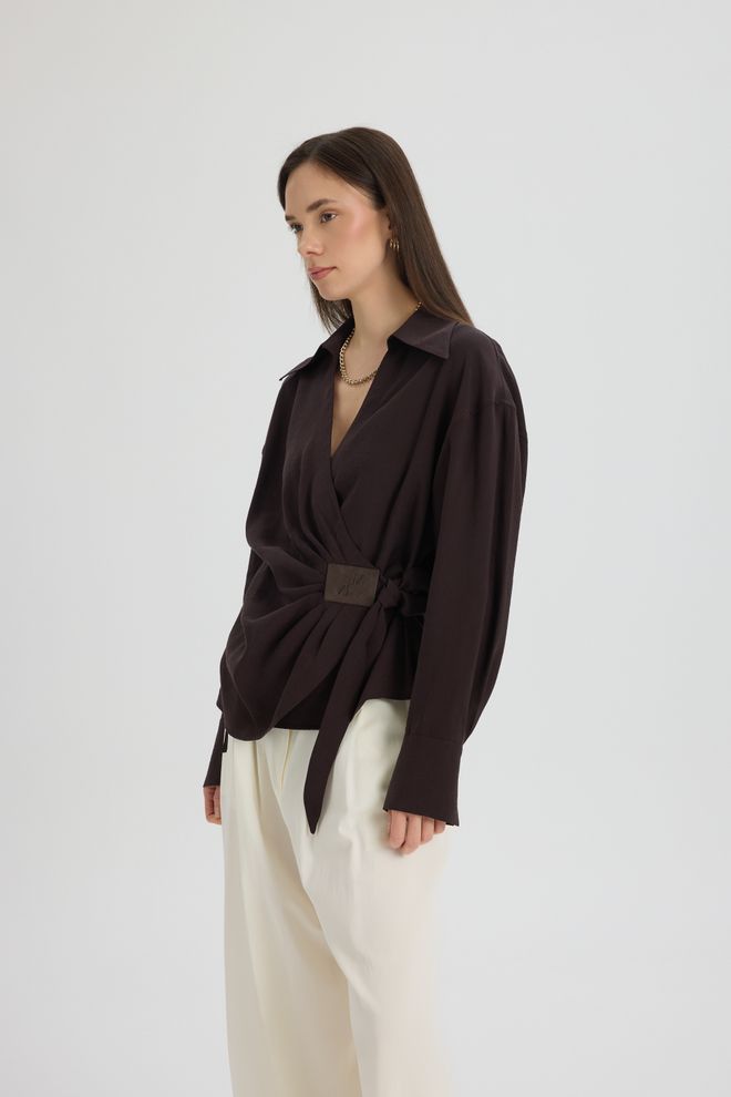 Mai Collection Brown Elegant Formal Casual Shirt Wholesale Clothing Spring