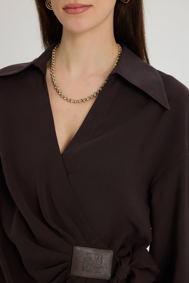 Mai Collection Brown Elegant Formal Casual Shirt Wholesale Clothing Cocktail