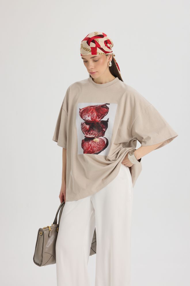 Mai Collection Beige Casual Oversized Fit Tshirt Wholesale Clothing Casual