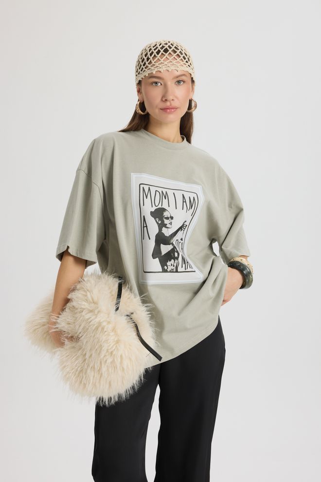 Mai Collection Beige Casual Oversized Fit Tshirt Wholesale Clothing Casual