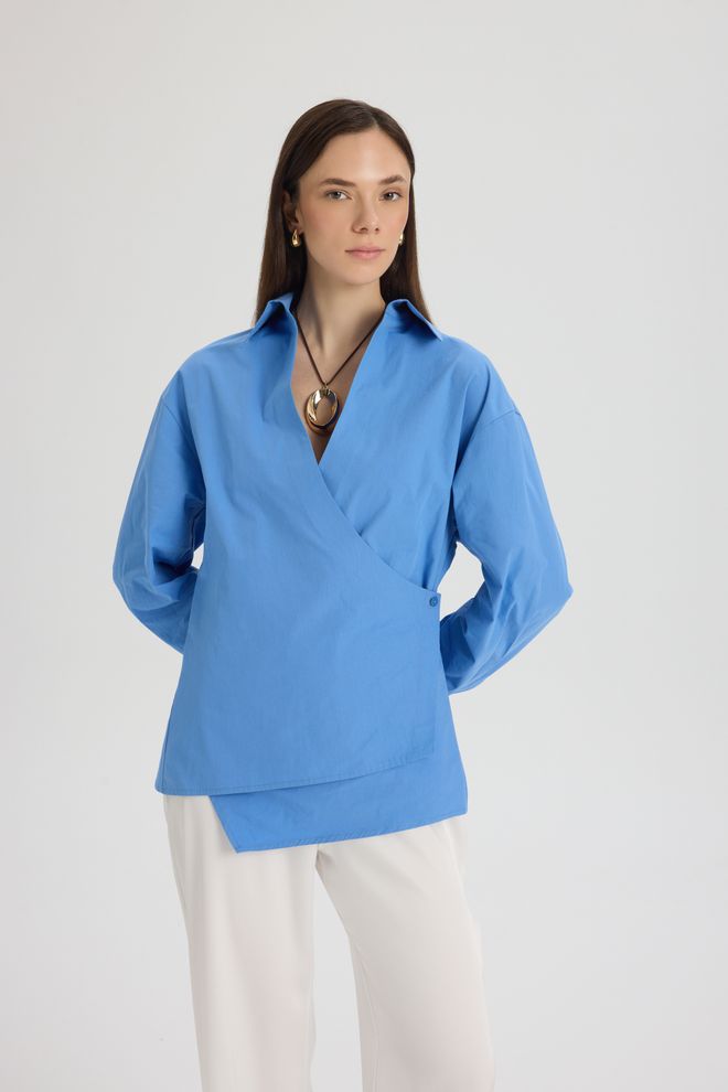 Mai Collection Camicia Blu Elegante Casual Formale Abbigliamento all'ingrosso Casuale