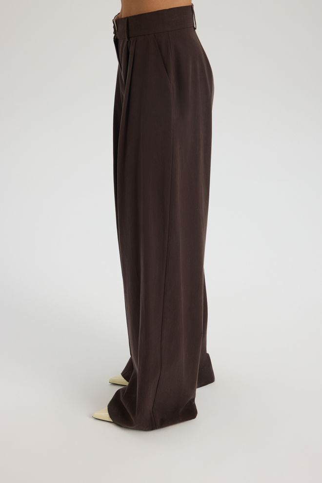 Mai Collection Brown Palazzo Pants With High Waist And Wide Leg Wholesale Clothing Spring