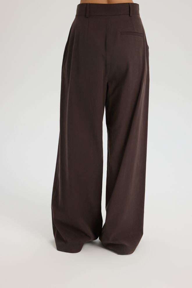Mai Collection Brown Palazzo Pants With High Waist And Wide Leg Wholesale Clothing Vintage