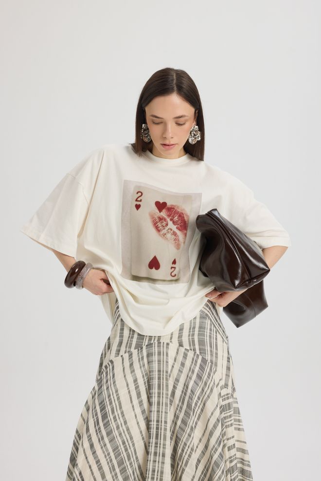 Mai Collection Бела Ретро Оверсизед Мајица Са Словним Принтом Велепродаја одеће Неформалан