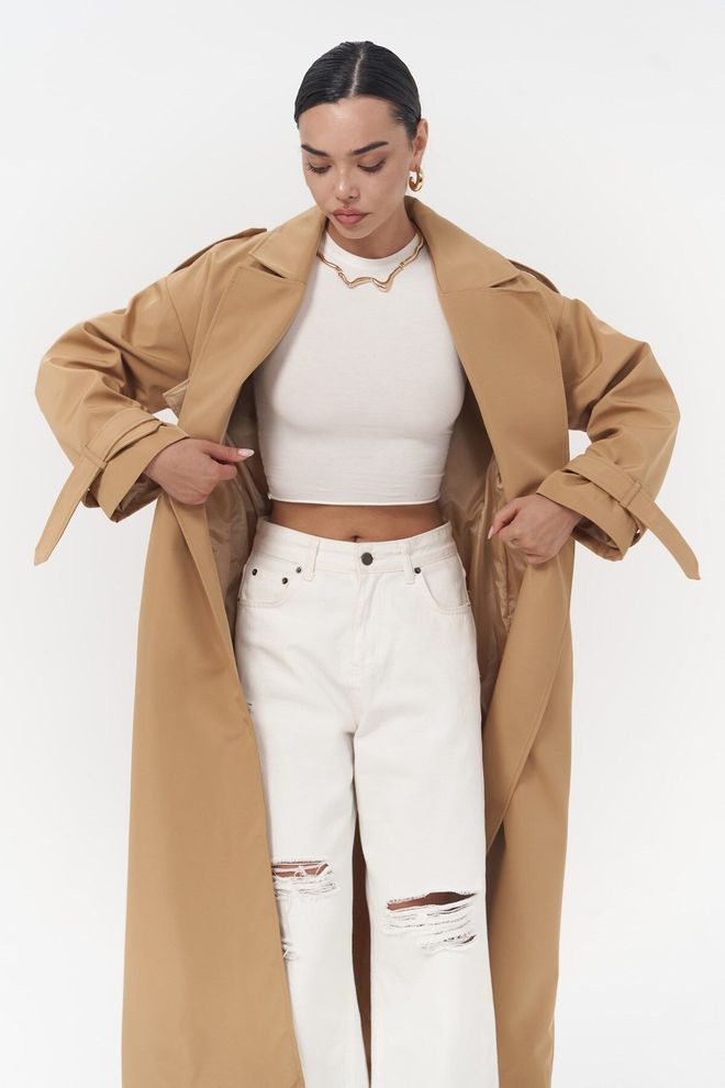 Mai Collection Nadrozmerný Trenčkot Taba Veľkoobchod s oblečením Elegantný