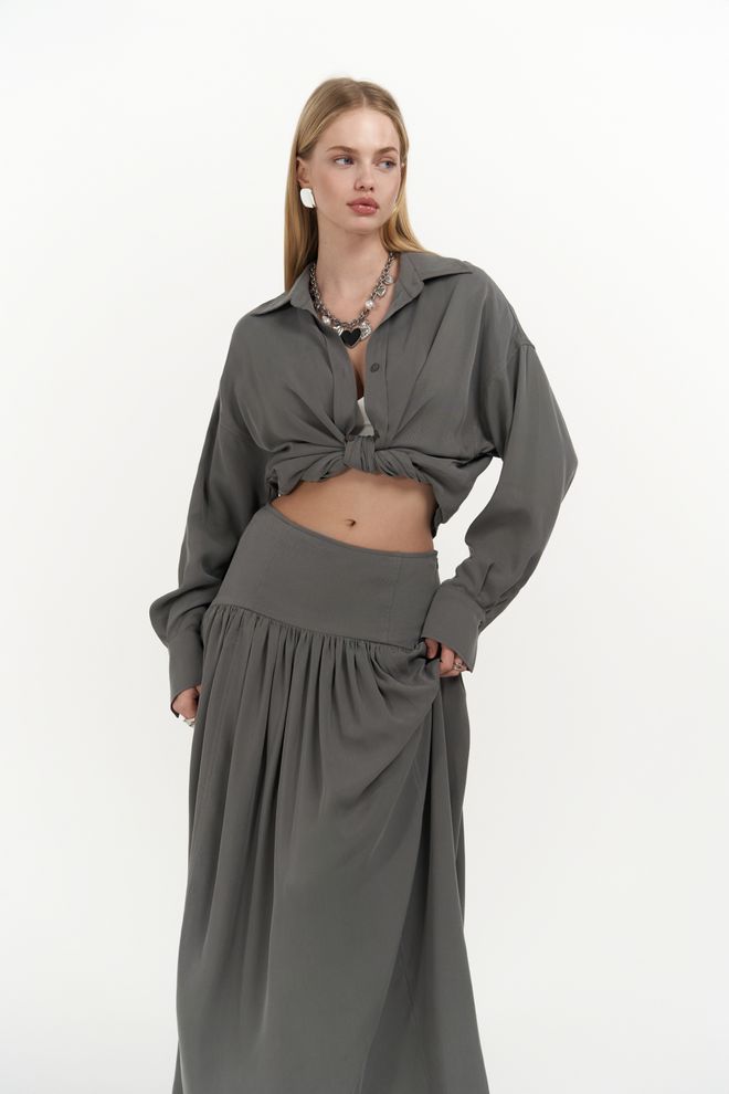 Mai Collection Ginevra Gömlek Etek Takım Gri Toptan Giyim Gündelik