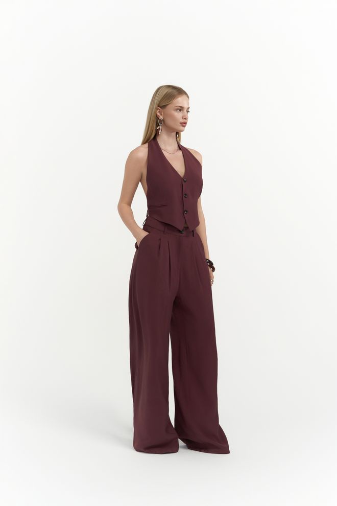 Mai Collection Ensemble De Pantalons Et Gilet À Encolure Arrière Pailey Bordeaux Vêtements en gros Élégant