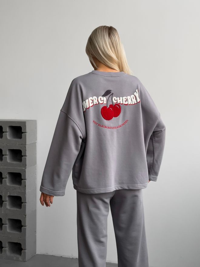 Mai Collection Čerešňová Tepláková Súprava Šedá Veľkoobchod s oblečením Bavlna