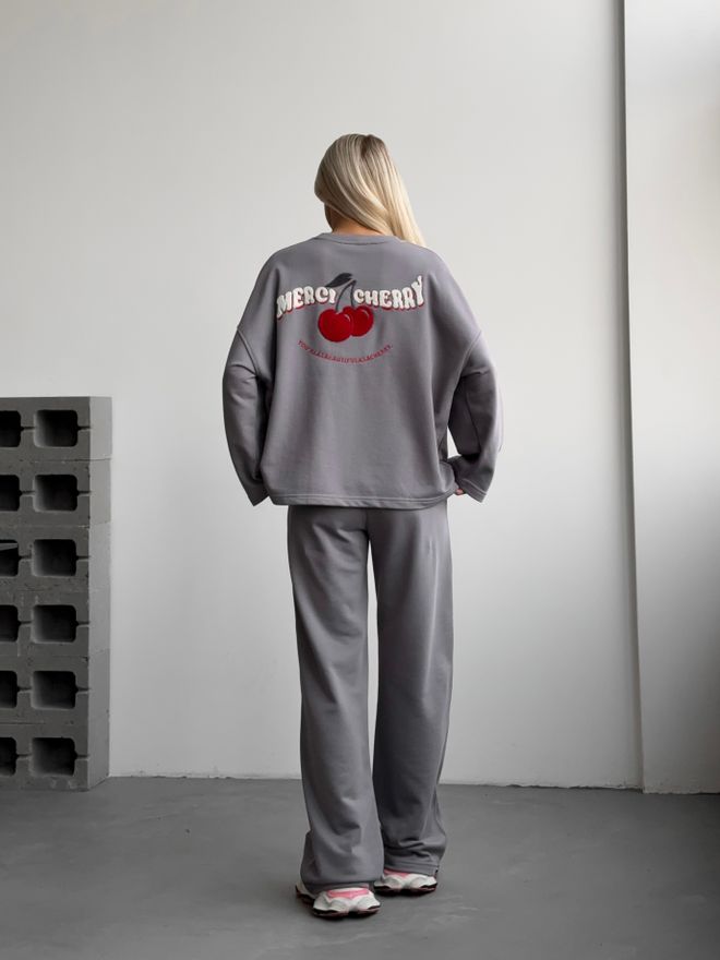 Mai Collection Čerešňová Tepláková Súprava Šedá Veľkoobchod s oblečením Jeseň