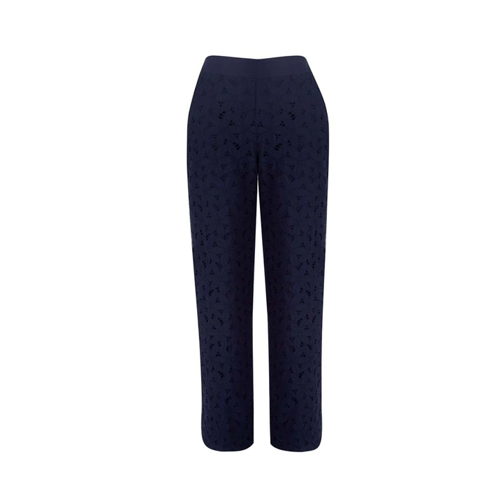 Hurtowa modelka nosi 23353 - Wide Cut Organic Cotton Embroidered Pants - Navy, turecka hurtownia Spodnie firmy Mare Style
