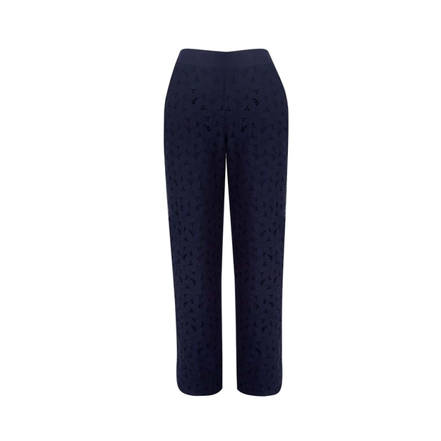 A model wears 23353 - Wide Cut Organic Cotton Embroidered Pants - Navy, wholesale Pants of Mare Style to display at Lonca