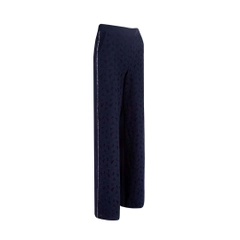 Bir model, Mare Style toptan giyim markasının 23353 - Wide Cut Organic Cotton Embroidered Pants - Navy toptan Pantolon ürününü sergiliyor.