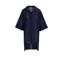 Veleprodajni model oblačil nosi 23354 - Comfortable Cut Cotton Embroidered Tunic Shirt - Navy, turška veleprodaja Majica od Mare Style