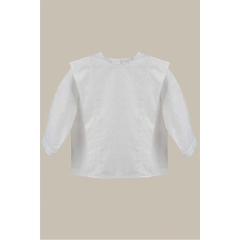 Een kledingmodel uit de groothandel draagt 23359 - Round Neck 3/4 Sleeve Cotton Embroidered Blouse - White, Turkse groothandel Blouse van Mare Style
