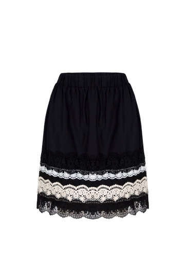 A wholesale clothing model wears  Guipure Embroidered Black Short Embroidered Skirt
, Turkish wholesale Skirt of Mare Style