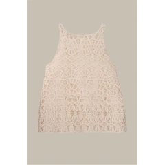Ein Bekleidungsmodell aus dem Großhandel trägt 33208 - Sleeveless Patterned Cotton Embroidered Blouse, türkischer Großhandel Bluse von Mare Style