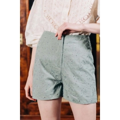 A wholesale clothing model wears 33228 - Pure Cotton Patterned Shorts - Green, Turkish wholesale Shorts of Mare Style