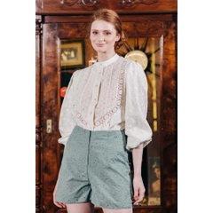 Un model de îmbrăcăminte angro poartă 33228 - Pure Cotton Patterned Shorts - Green, turcesc angro Pantaloni scurti de Mare Style