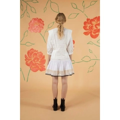 Um modelo de roupas no atacado usa 33235 - Lace Detailed Organic Cotton Embroidered Short Skirt - White, atacado turco Saia de Mare Style