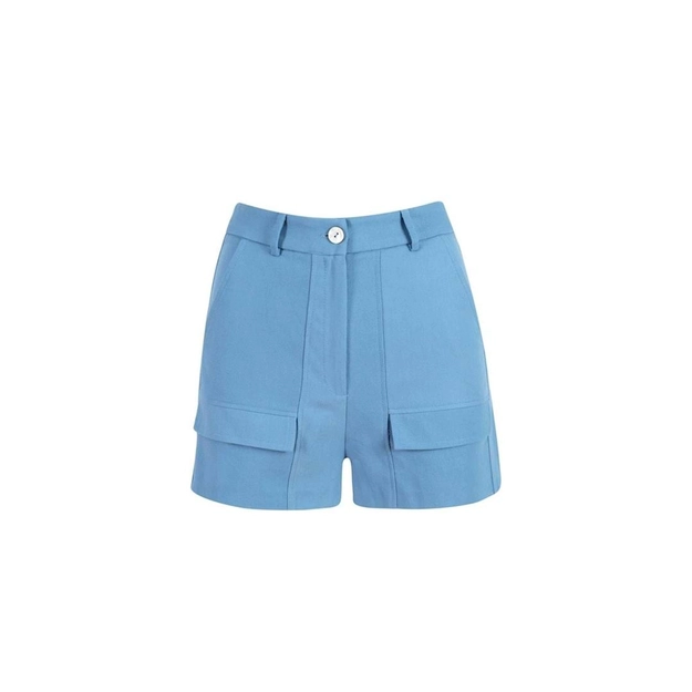 A model wears 33236 - Organic Cotton Shorts - Blue, wholesale Shorts of Mare Style to display at Lonca
