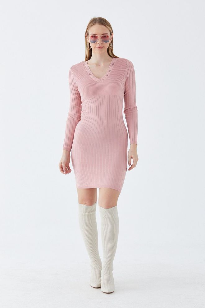 Maxi Modena Robe En Tricot À Col En V De Taille Standard Vêtements en gros Décontracté