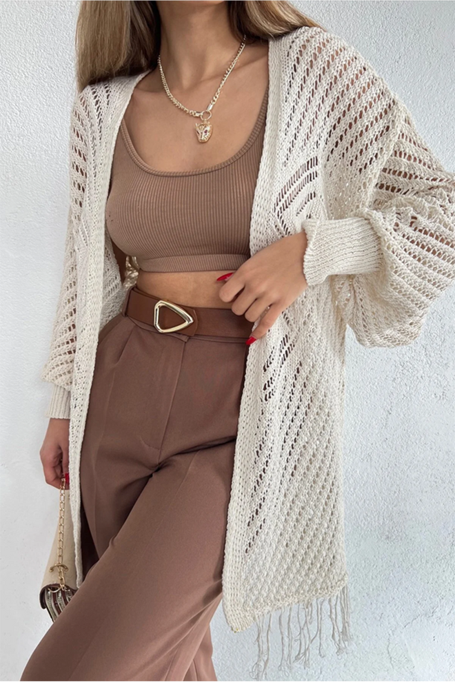 Maxi Modena Long Cardigan With Openwork Skirt And Tassels Wholesale Clothing Beach