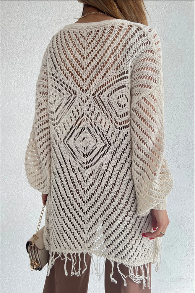 Maxi Modena Long Cardigan With Openwork Skirt And Tassels Wholesale Clothing No Fabric
