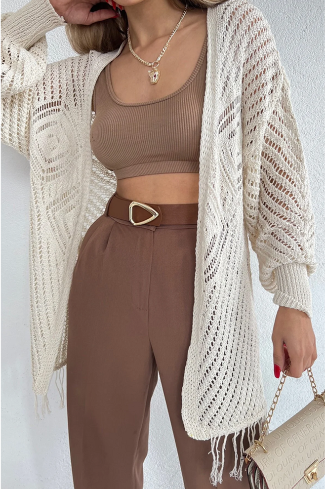 Maxi Modena Long Cardigan With Openwork Skirt And Tassels Wholesale Clothing 5