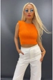 A wholesale clothing model wears max10895-backless-crew-neck-zero-sleeve-women's-knitwear-blouse, Turkish wholesale  of 
