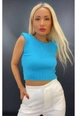 A wholesale clothing model wears max10896-backless-crew-neck-zero-sleeve-women's-knitwear-blouse, Turkish wholesale  of 