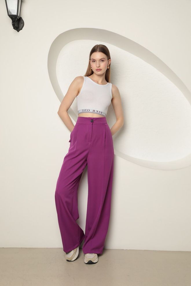 Maxi Modena Atlas Fabric Women's Palazzo Trousers purple Wholesale Clothing Fall