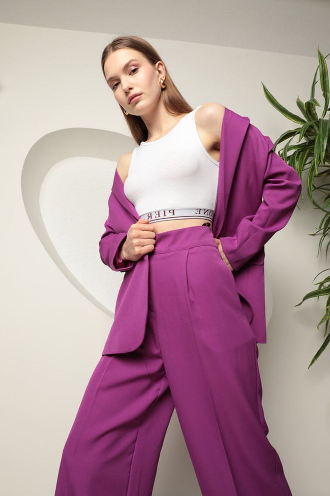Maxi Modena Atlas Fabric Women's Palazzo Trousers purple Wholesale Clothing 5