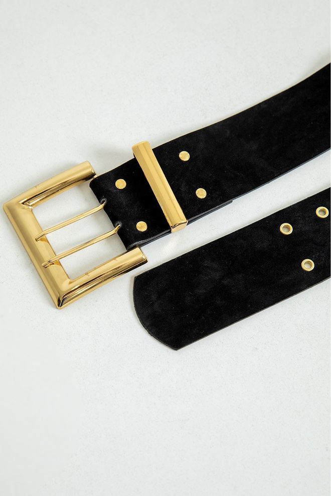 Maxi Modena Square Buckle Double Tongue Women's Belt Black Wholesale Clothing 0
