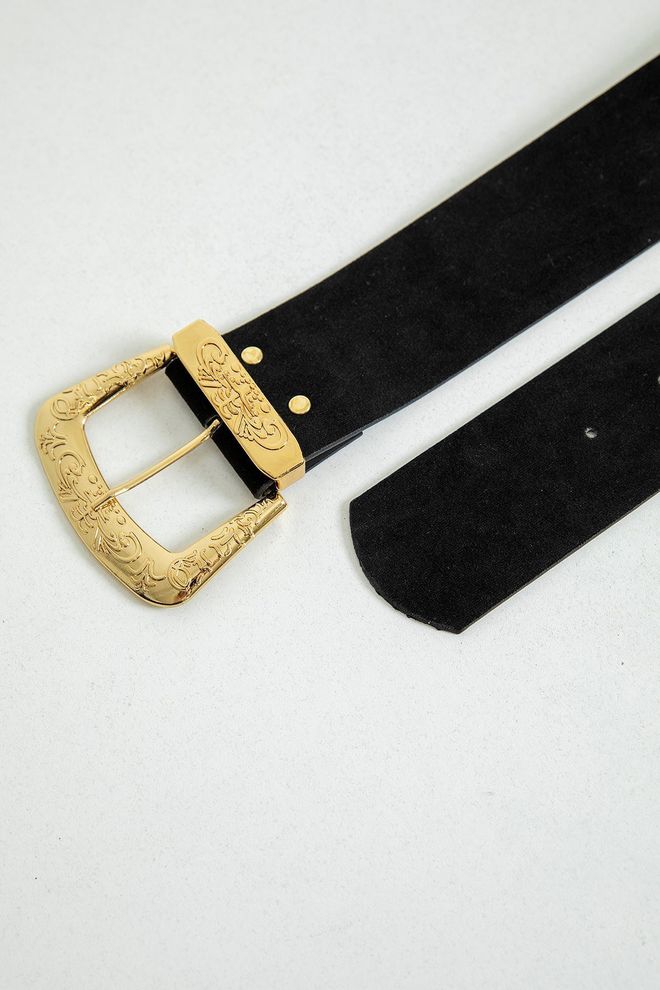 Maxi Modena Embroidered Detail Suede Women's Belt Black Wholesale Clothing 0