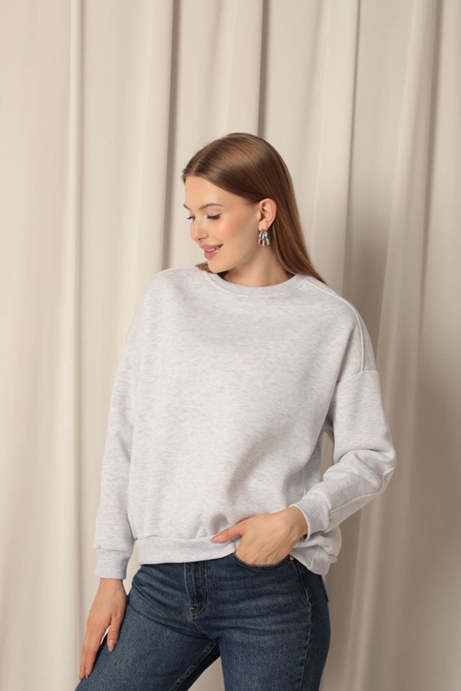 Maxi Modena Three Thread Zero Collar Grass Women's Gray Sweater Wholesale Clothing Casual
