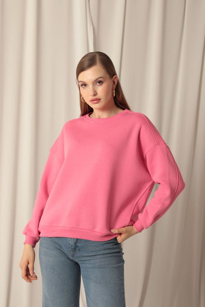 Maxi Modena Three Thread Zero Collar Grass Women's Pink Sweater Wholesale Clothing Casual
