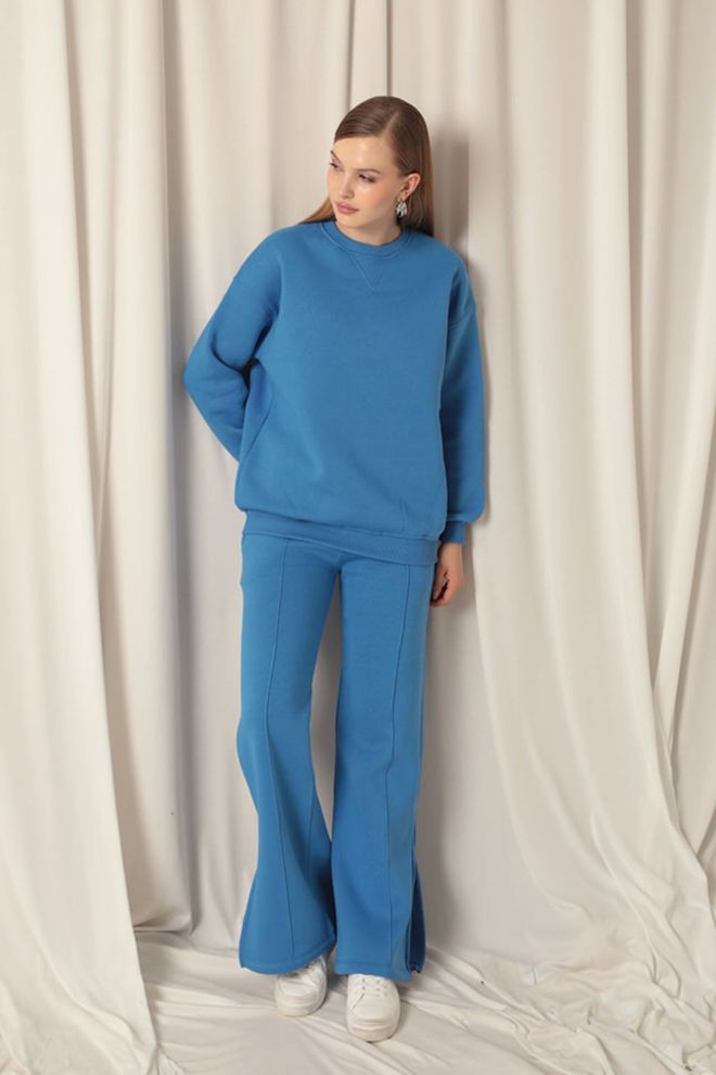Maxi Modena Women's Blue Sweatpants Women's Blue Sweatpants With Three Thread Connecting Grass Slit Slit Wholesale Clothing Casual