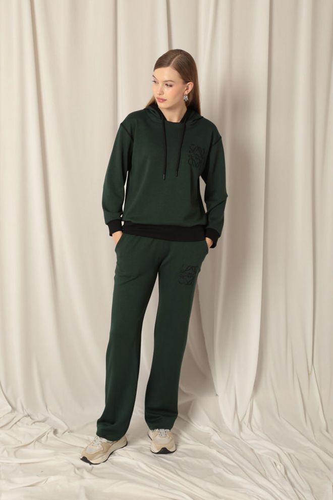 Maxi Modena Abito Da Donna Verde Smeraldo Con Decorazione Ricamata In Tessuto Modal Abbigliamento all'ingrosso Casuale