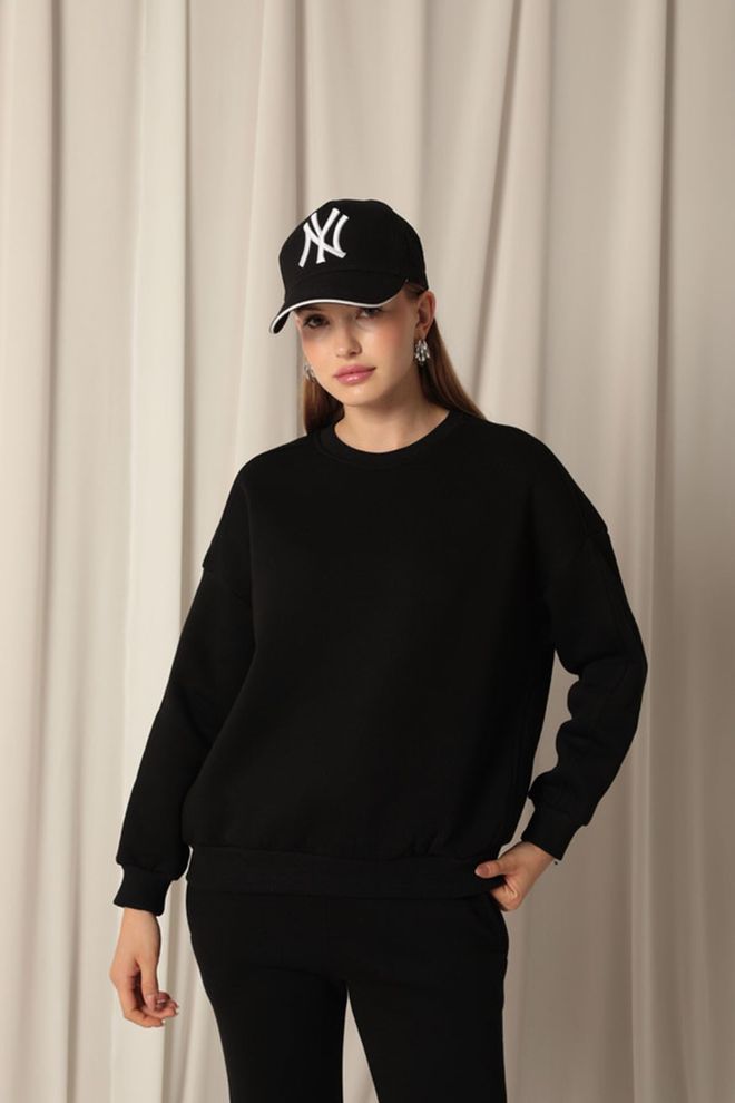 Maxi Modena Three Thread Zero Collar Grass Women's Black Sweater Wholesale Clothing Casual