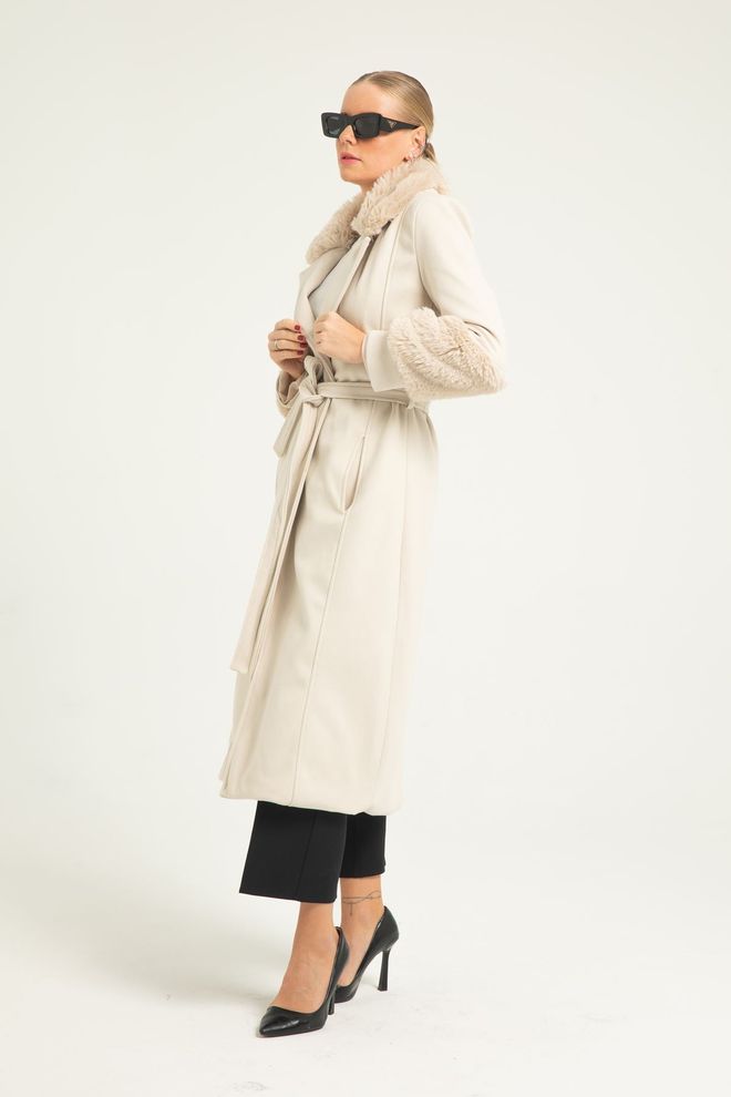 Maxi Modena Long Cachet Coat With Imported Fur Detail On Sleeves And Collar Wholesale Clothing No Fabric
