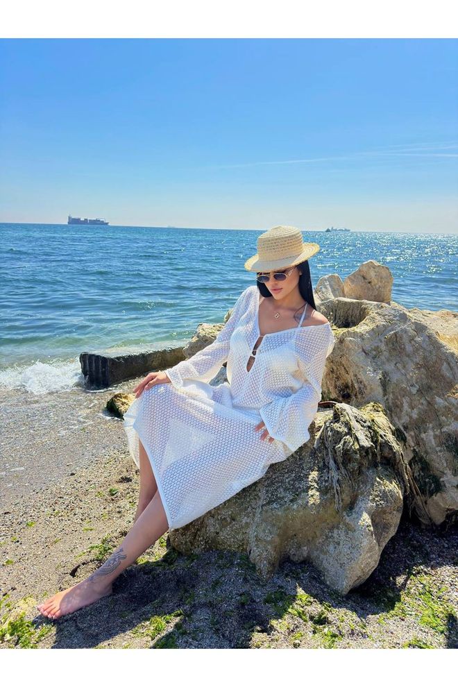 Maxi Modena Dzianinowa Sukienka Plażowa Z Dekoltem W Kształcie Litery V Hurtowa sprzedaż odzieży Lato