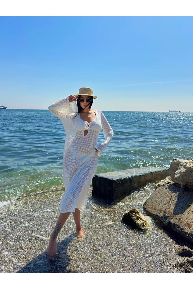 Maxi Modena Dzianinowa Sukienka Plażowa Z Dekoltem W Kształcie Litery V Hurtowa sprzedaż odzieży Plaża