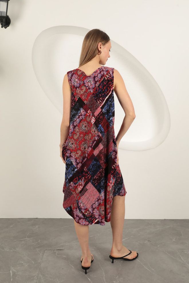 Maxi Modena Ethnisch Gemustertes Kleid Aus Viskosestoff Burgunderrot Großhandelskleidung Dating